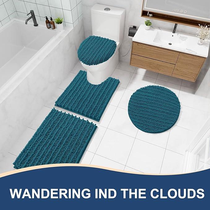 Arotive Luxury Chenille Bathroom Rug Mat, Extra Soft Thick Absorbent Shaggy Bath Rugs, Non-Slip Machine Wash Dry, Plush Bath Mats for Bathroom, Shower and Tub, 44x24, Peacock Blue - ModernBath