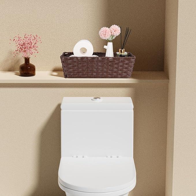 Onlytak Plastic Wicker Storage Baskets - Toilet Tank & Bathroom Baskets, Woven for Organizing, Brown, 15¾" x 6¾" x 4¾", 2-Pack - ModernBath
