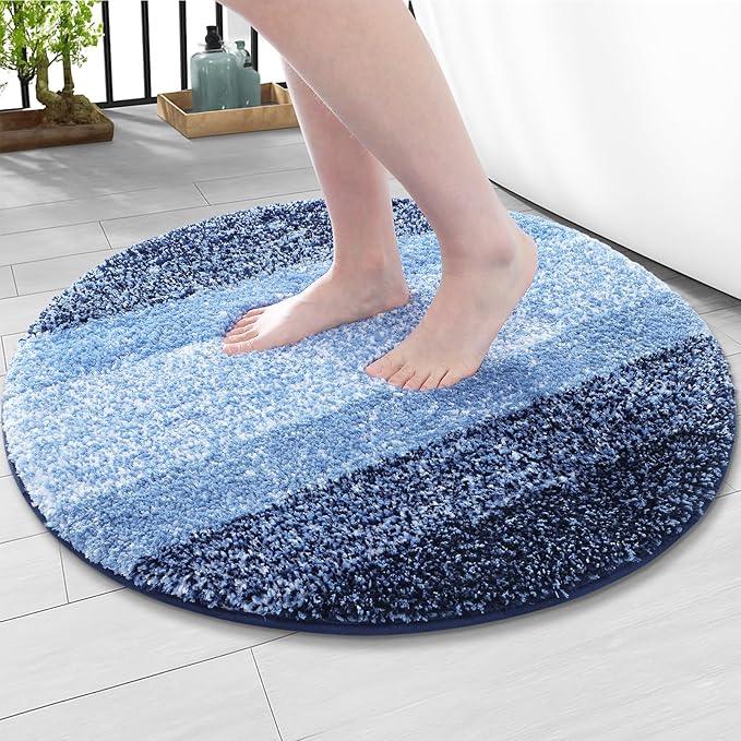 Arotive Microfiber Bathroom Rugs, Shaggy Soft and Absorbent Bath Rug, Non-Slip, Thick Plush Machine Washable Dry Bath Mats for Bathroom, Tub and Shower, 30x30, Blue, Round - ModernBath