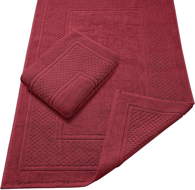 Avalon Towels Red Bath Mat - 100% Cotton Set of 2 Absorbent Bathmat - Bathroom Mats Quick Dry Bath Mats for Bathrooms (22x34 Inches) - ModernBath