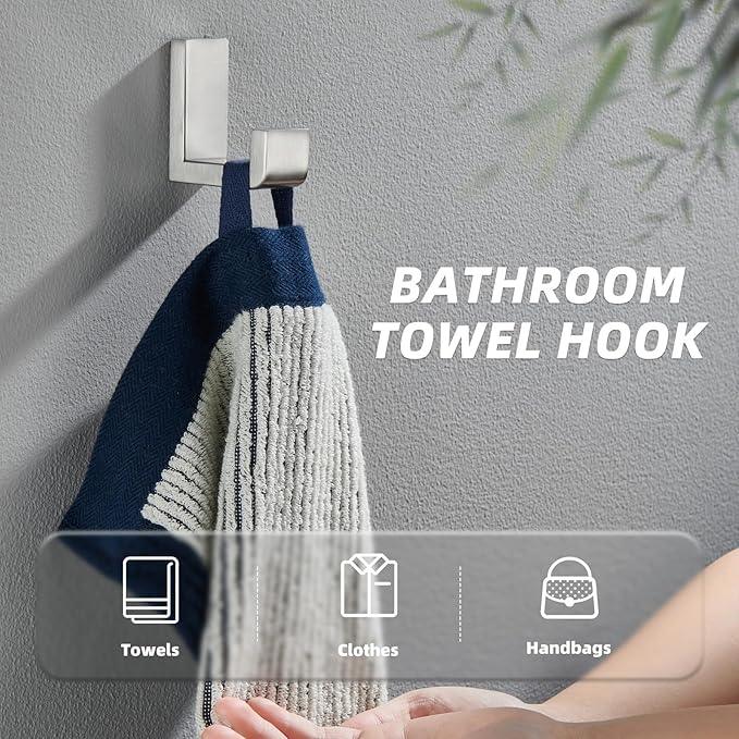 APLusee Brushed Nickel Towel Hook for Bathroom, 304 Stainless Steel Heavy Duty Bathroom Wall Hook, Wall Mounted - ModernBath