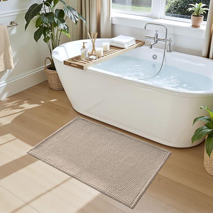 DEXI Bathroom Rugs 20x32, Non Slip Washable Bath Mat, Absorbent Chenille Bathmat, Ultra Soft Thick Carpet for Tub Shower Floor, Dark Beige - ModernBath