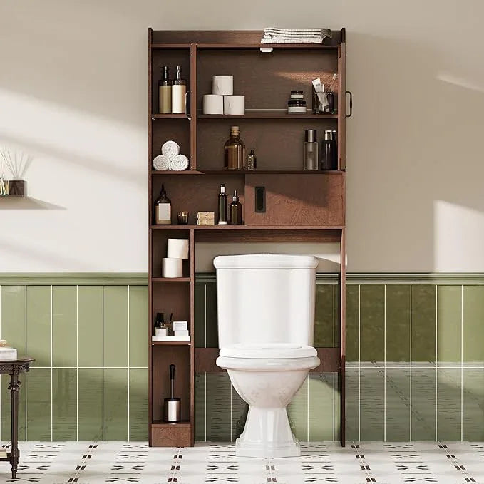 ChooChoo Over The Toilet Storage Cabinet, Farmhouse Bathroom Storage Cabinet with Sliding Door, Over Toilet Storage with Adjustable Shelves, Space-Saving, Walnut - ModernBath