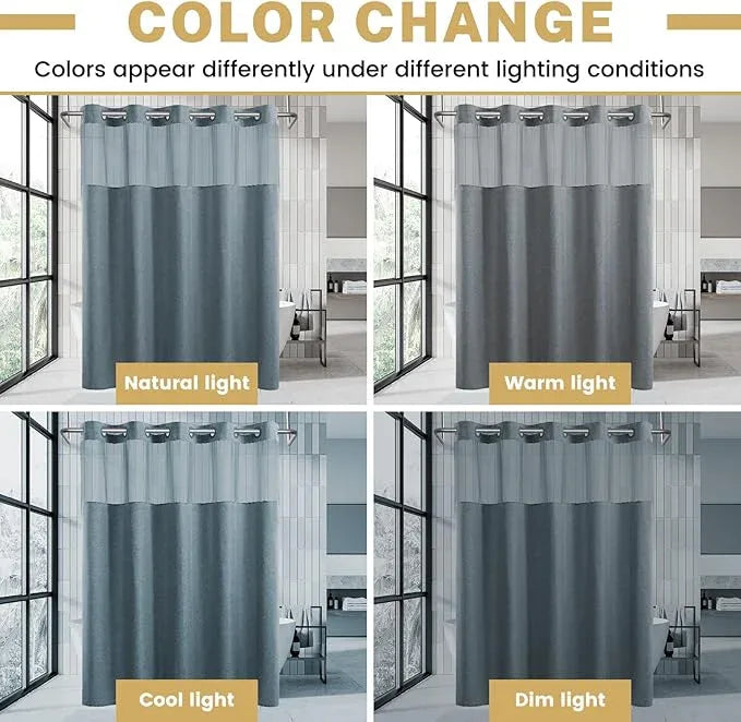 WONICY Small No Hook Shower Curtain with Snap in Liner, Polyester Textured Shower Curtain with Liner Set, Waterproof Washable Hotel Style Shower Curtains for Bathroom, 54Wx80H, Blue Grey - ModernBath