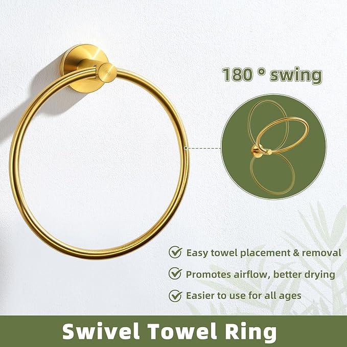 APLusee Towel Ring for Bathroom Wall, Brushed Gold Hand Towel Ring Holder, Heavy Duty SUS 304 Stainless Steel Modern Bathroom Accessories - ModernBath