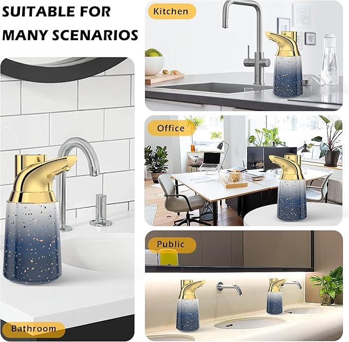 Greatmay Adjustable Automatic Soap Dispenser Touchless, Ceramic Material，4 Adjustable Levels， Type-c Rechargeable Operated Sensor Liquid Soap Pump，Touch-Free Hand Sanitizer Dispenser (Starry Gold) - ModernBath