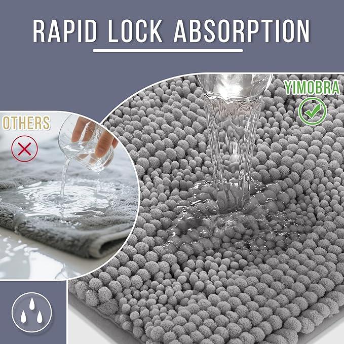 Yimobra Bathroom Rug Mat 47 x 24, Non Slip and Super Absorbent Bath Mat,Machine Washable Quick Dry,Ultra Plush Chenille Shower Rugs for Bathroom Floor Sink Tub and Shower Outside,Gray - ModernBath