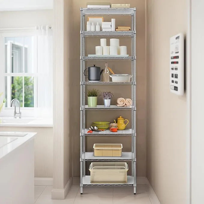 Finnhomy 8-Tier Wire Shelving Unit Adjustable Steel Wire Rack Shelving, 80.7 Inches Height 8 Shelves Metal Storage Rack, Pantry Shelves for Storage with PE mat, NSF Certified, Chrome - ModernBath