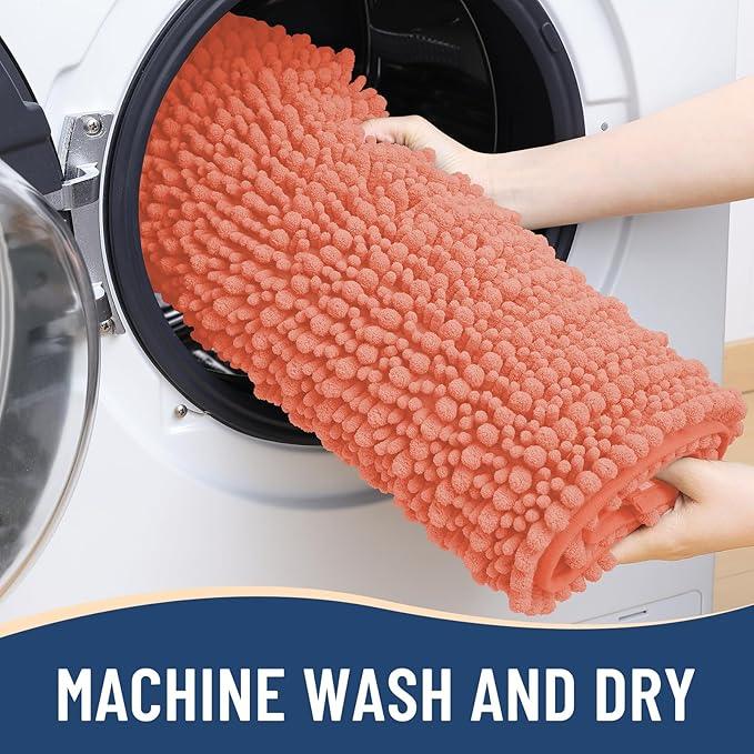 Arotive Luxury Chenille Bathroom Rug Mat, Extra Soft Thick Absorbent Shaggy Bath Rugs, Non-Slip Machine Wash Dry, Plush Bath Mats for Bathroom, Shower and Tub, 70x24, Coral - ModernBath