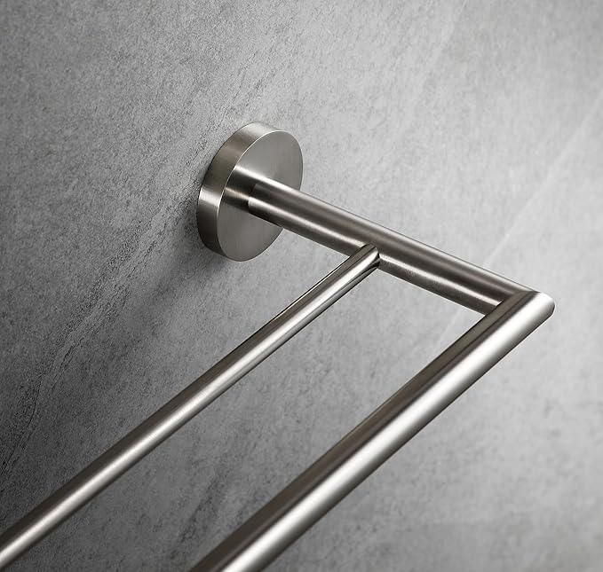Towel Bar, Towel Racks for Bathroom, Double Towel Bar 26 Inch, Contemporary Bath Towel Holder Wall Mounted, Hotel Style Towel Shelf Brushed Nickel, 077080-BN Leo Series - ModernBath