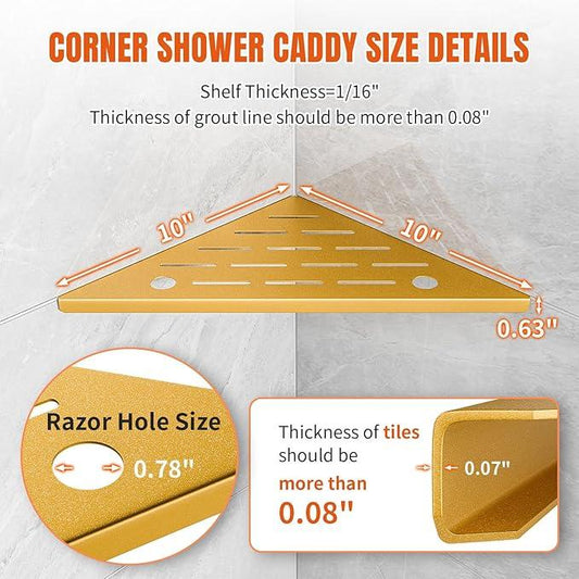 Shower Corner Shelf with Razor Hole,Modern Style Shower Caddy, Sturdy 304 Stainless Steel Shower Organizer,No Drilling Bathroom Corner Shelf for Tile Wall Gold 2 Pack-10 - ModernBath