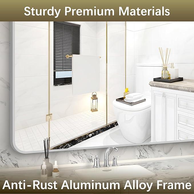 Arched Bathroom Mirror, 30"x48" Silver Arched Mirror for Bathroom, Wall Mounted Mirror, Silver Vanity Wall Mirror w/Metal Frame for Bedroom, Entryway, Living Room, Hanging or Leaning Against - ModernBath