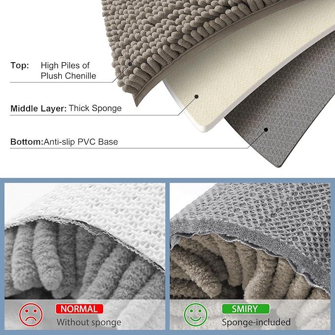 Smiry Luxury Chenille Bathroom Rugs 30x20, Extra Soft and Absorbent Shaggy Bath Mat, Machine Washable, Non-Slip Plush Carpet Runner for Tub, Shower, and Floor, Home Decor Accessories, Latte - ModernBath