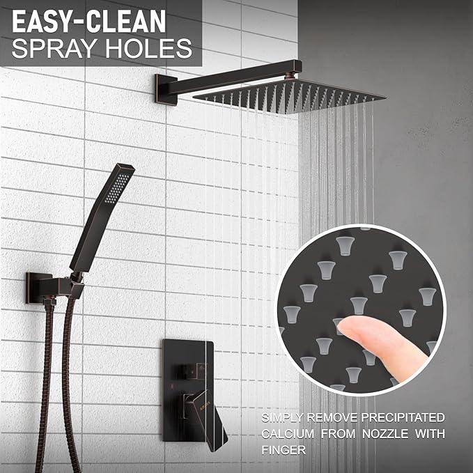 KOJOX Oil Rubbed Bronze Shower System with High Pressure 10 Inch Rainfall Shower Head, Handheld Shower head and Shower Faucet Trim valve, Bathroom Luxury Rain Mixer Shower Set Wall Mounted - ModernBath