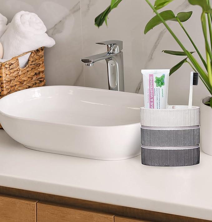 Zahari Home 4pc Modern Line Modern Bathroom Accessories Set Modern Soap Dispenser, Tumbler, Tooth Brush Holder and Dish Soap Holder Luxury Contemporary Grey Decor Unique Design Luxury Bath Set - ModernBath