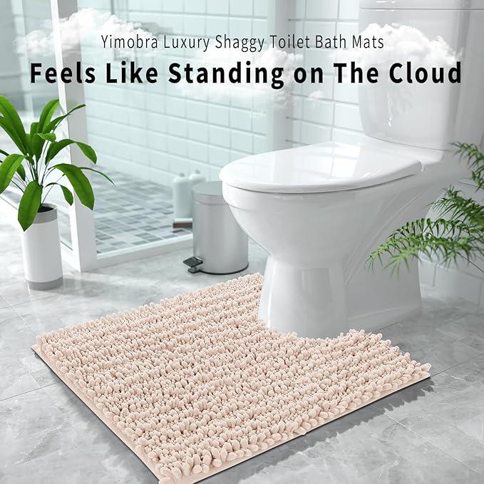 Yimobra Toilet Rug U Shaped Washable 24x20 Inch - Ultra Soft Absorbent Chenille Bath Rugs for Toilet, Quick Dry & Machine Washable, Non Slip Contour Bathroom Mat, Pinkish Beige - ModernBath