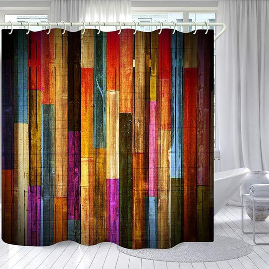 LYFANS Shower Curtains Waterproof Polyester Fabric,Large Width Bright Partition Curtain with Color Striped Planks Print,Shower Curtain Liner for Bathtub Bathroom with 12 White Hooks (72 x72 inches) - ModernBath