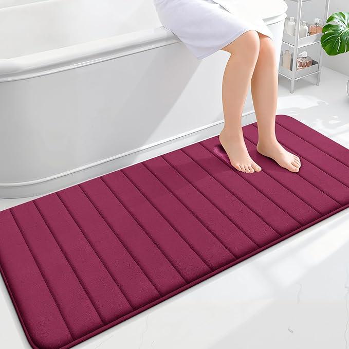 OLANLY Memory Foam Long Bathroom Rugs Runner 59x24, Super Soft Absorbent Bath Mat, Quick Dry, Machine Washable Shower Floor Rugs, Bathmat Carpet, Bathroom Home Decor Accessories, Burgundy - ModernBath
