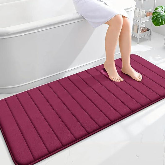 OLANLY Memory Foam Long Bathroom Rugs Runner 59x24, Super Soft Absorbent Bath Mat, Quick Dry, Machine Washable Shower Floor Rugs, Bathmat Carpet, Bathroom Home Decor Accessories, Burgundy - ModernBath