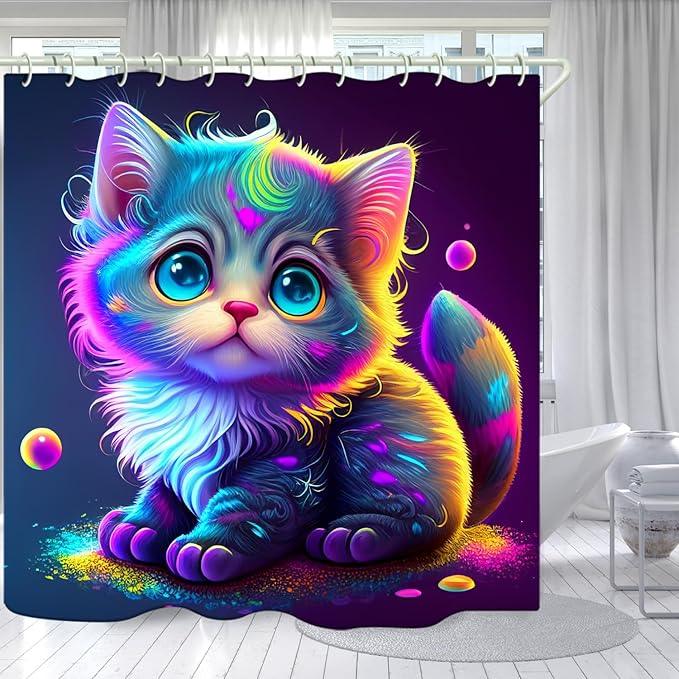 LYFANS Bathroom with Colorful Cat 3D Shower Curtains, Deluxe Bathtub Standard Shower Curtain, Waterproof and Bright Fabric Shower Curtain Size (72x72 Inches) - ModernBath