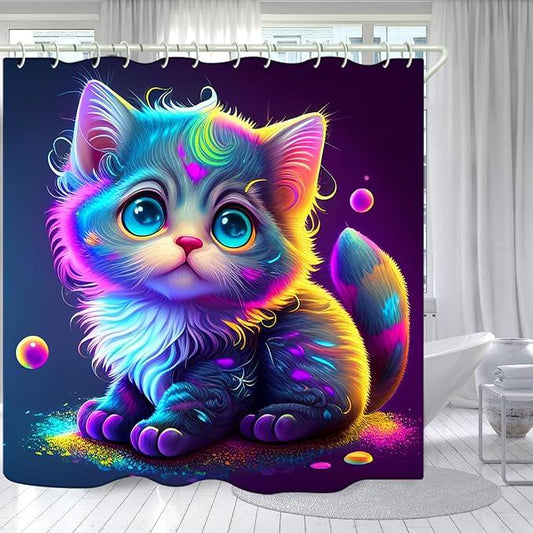 LYFANS Bathroom with Colorful Cat 3D Shower Curtains, Deluxe Bathtub Standard Shower Curtain, Waterproof and Bright Fabric Shower Curtain Size (72x72 Inches) - ModernBath