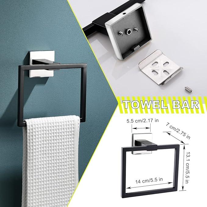 Bathroom Towel Bar Holder Sets Black and Polished 4-Piece Bathroom Hardware Set Stainless Steel Bath Accessories Kit. Wall Mounted,23.6 Inch - ModernBath