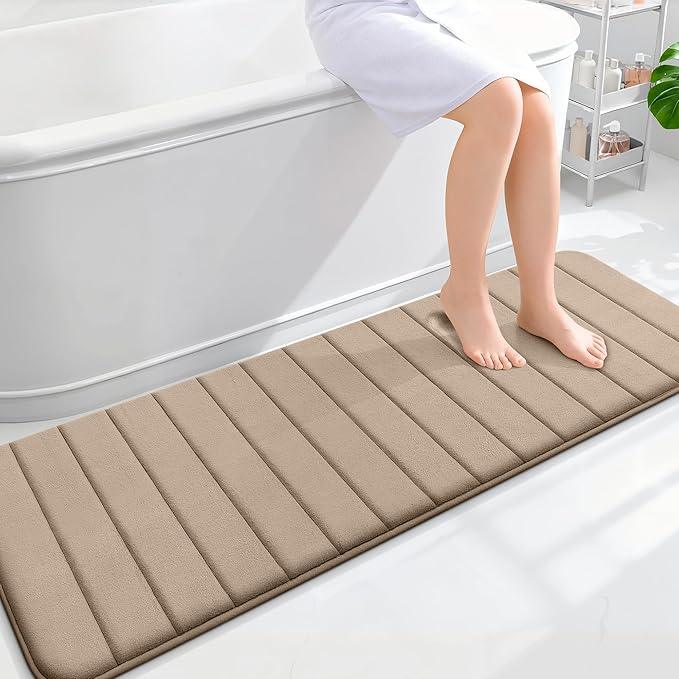 OLANLY Memory Foam Long Bathroom Rugs Runner 59x20, Super Soft Absorbent Bath Mat, Quick Dry, Machine Washable Shower Floor Rugs, Bathmat Carpet, Bathroom Home Decor Accessories, Tan - ModernBath