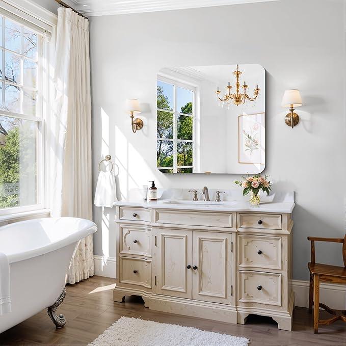 CILIBER Frameless Wall Mirror, 30" x 30" Square Bathroom Mirror Rounded Corner, HD Shatterproof Vanity Mirror with Polished Edge for Over Sink, Bedroom, Entryway, Vertical or Horizontal - ModernBath
