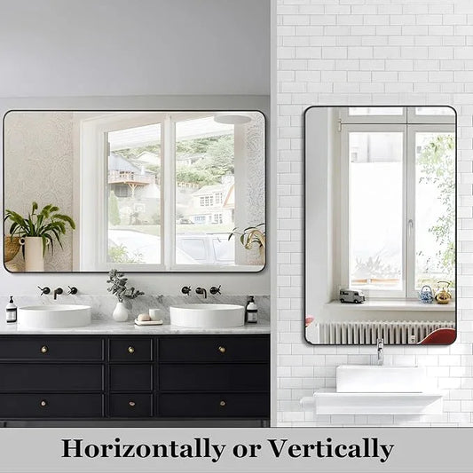 DESBING 30" x 48"Bathroom Mirror, Matte Black Wall Mirror with Metal Frame, Decorative Rectangular Vanity Mirror for Bedroom Bathroom Living Room Entryway (Horizontal/Vertical) - ModernBath