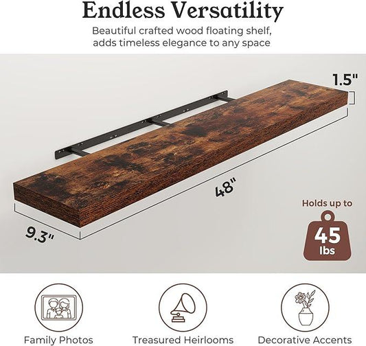 Floating Shelves for Wall, Wall Mounted Rustic Wood Shelves for Bathroom, Bedroom, Living Room, Kitchen, Hanging Shelf for Books/Storage/Room Decor (Brown, 48") - ModernBath