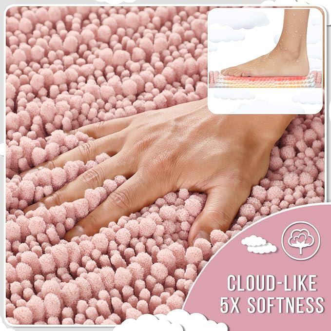 Yimobra Bathroom Rugs Non Slip Washable - Ultra Soft Absorbent Chenille Bath Mat, Quick Dry Shaggy Floor Carpet for Tub Shower, Light Pink Home Decor Accessories, 24x17 Inch - ModernBath