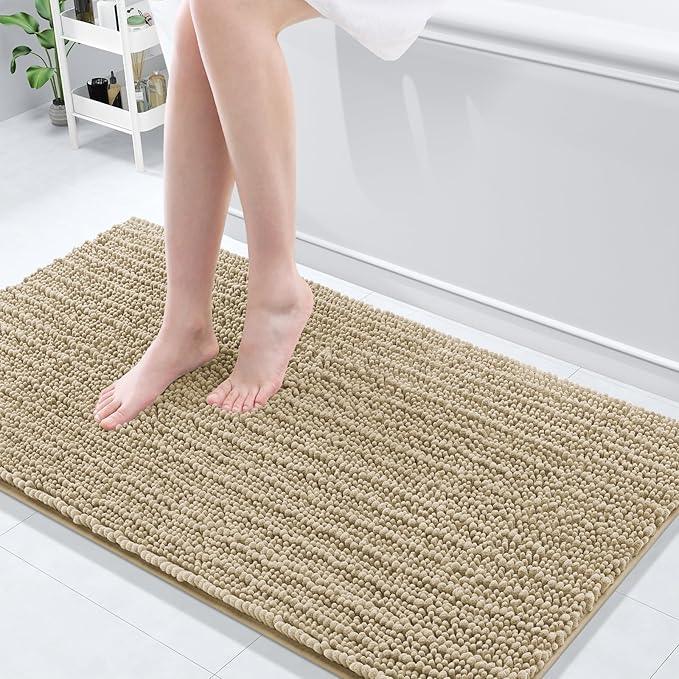 Arotive Luxury Chenille Bathroom Rug Mat, Extra Soft Thick Absorbent Shaggy Bath Rugs, Non-Slip Machine Wash Dry, Plush Bath Mats for Bathroom, Shower and Tub, 54x24, Beige - ModernBath