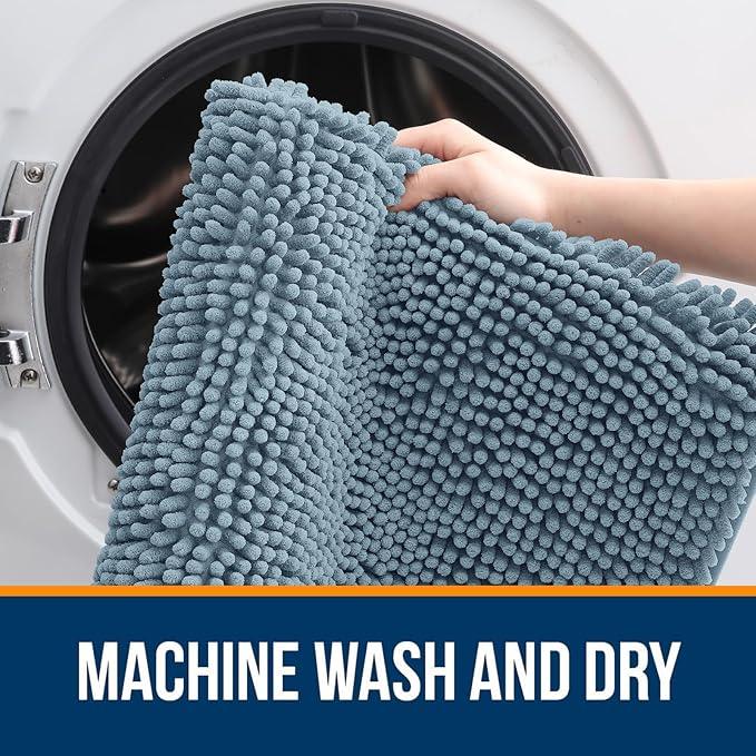 OLANLY Toilet Rugs U-Shaped 24x20, Extra Soft Absorbent Chenille Contour Bathroom Rugs for Toilet, Dry Quickly, Machine Washable, Non-Slip Bath Mat, Airy Blue - ModernBath