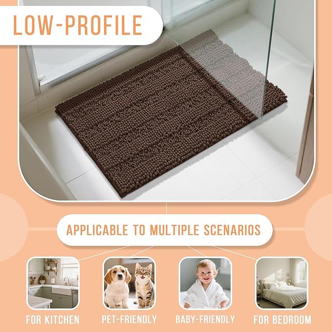 Yimobra Bathroom Rug Mat 44 x 24, Non Slip and Super Absorbent Bath Mat,Machine Washable Quick Dry,Ultra Plush Chenille Shower Rugs for Bathroom Floor Sink Tub and Shower Outside,Brown - ModernBath
