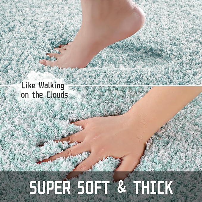 Yimobra Toilet Rugs U Shaped 24x20, Ultra Soft and Water Absorbent Bath Mats, Non Slip Fluffy Luxury Microfiber Contour Bath Rugs for Toilet, Dry Quick, Machine Washable, Sky Light Blue and White - ModernBath