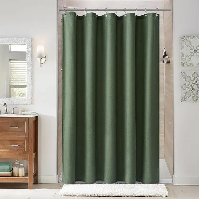 Naturoom 54 Inch Shower Curtain - Stall Narrow Half Green Linen Ultra Thick Fabric Shower Curtain Set with Hooks, Boho Farmhouse Rustic RV Camper Bath Curtains for Bathroom, Olive Green, 54x78 - ModernBath
