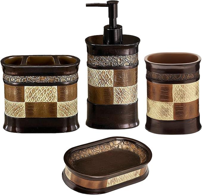 Zahari Home 4pc Zambia Stylish Bathroom Accessories Set Soap Pump, Tumbler, Tooth Brush Holder and Soap Dish Modern Classic Luxury Contemporary Decor Unique Design Animal Western Bath Set - ModernBath