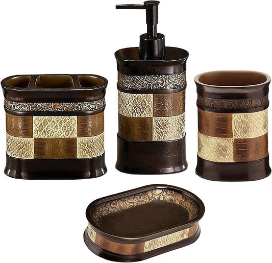 Zahari Home 4pc Zambia Stylish Bathroom Accessories Set Soap Pump, Tumbler, Tooth Brush Holder and Soap Dish Modern Classic Luxury Contemporary Decor Unique Design Animal Western Bath Set - ModernBath