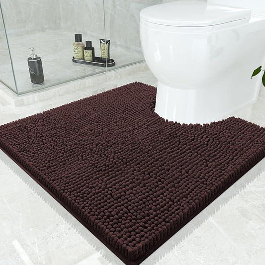 Smiry Luxury Chenille Toilet Rugs U-Shaped 24x24, Soft Absorbent Non-Slip Contour Bathroom Rugs for Toilet, Machine Washable Contoured Bath Mats, Brown - ModernBath