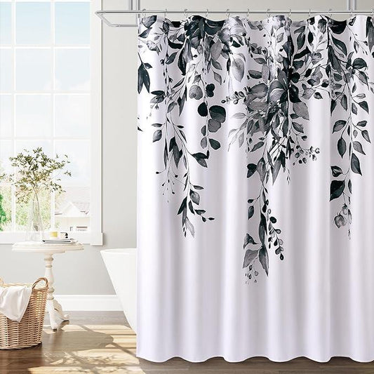 BOODII Black Plant Watercolor Shower Curtains 72 inches Long Floral Leaf Shower Curtain for Bathroom Botanical Leaves Black Eucalyptus Curtain Jungle Bathroom Decor 72x72 - ModernBath