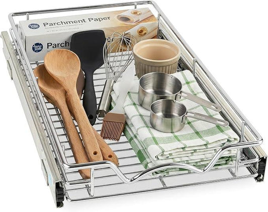 HOLDN’ STORAGE Pull Out Cabinet Organizer, Heavy Duty Caddy w/Lifetime Limited Warranty - 8”W x 21”D - Requires At Least 9-1/4” Cabinet Opening, Steel Metal Cabinet Drawers Slide Out, Chrome - ModernBath