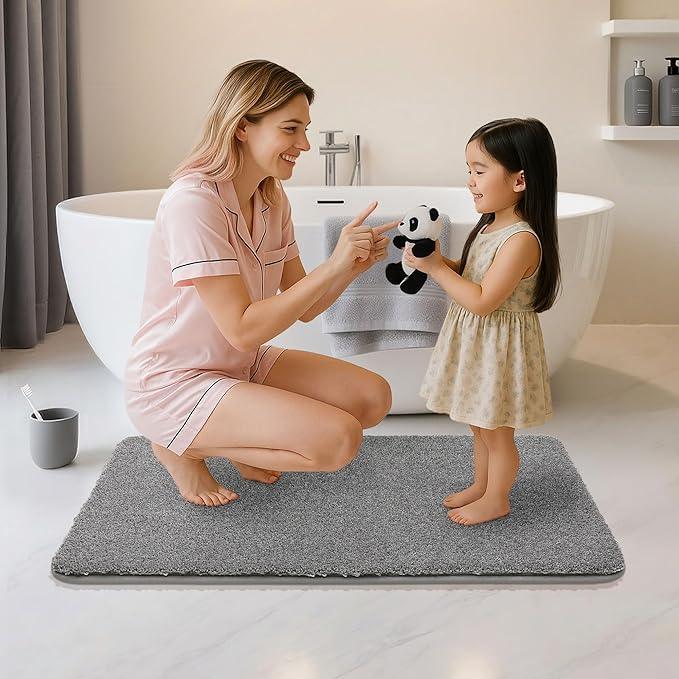 COSY HOMEER Bath Rugs for Bathroom Extra Thick - Anti-Slip Bath Mats Soft Plush Yarn Shaggy 100% Strong Mirco Polyeste Mat Living Room Bedroom Mat Floor Water Absorbent(Grey,24x48 - Inches) - ModernBath