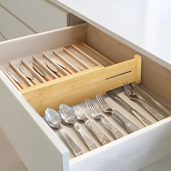 VaeFae 3 Pack Bamboo Drawer Dividers, 4" High Adjustable 16.6" - 21.8" Clothes Drawer Organizers, Expandable Separators for Bedroom/Bathroom/Kitchen/Office Storage - ModernBath