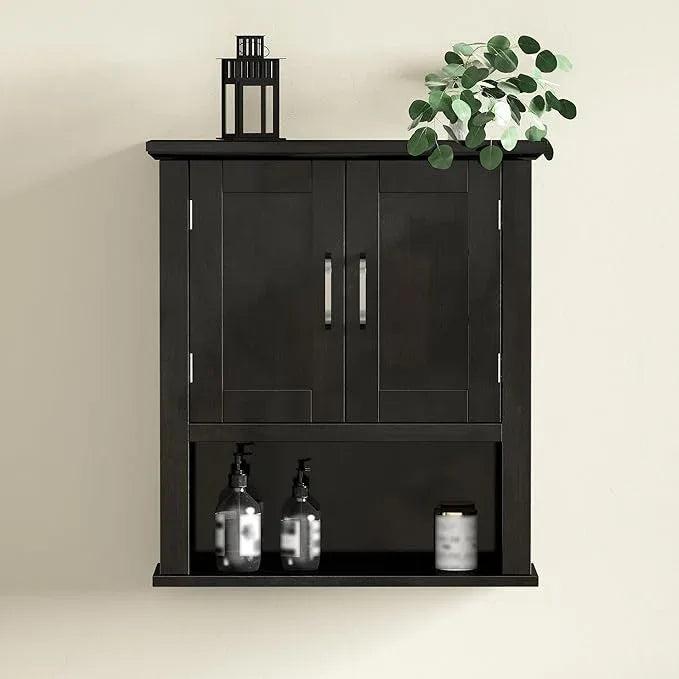 ChooChoo Wood Wall Cabinet with Doors, Medicine Cabinet with Adjustable Shelves Over The Toilet, Hanging Cabinet Wall Mounted for Bathroom, Kitchen, Living Room, Black - ModernBath