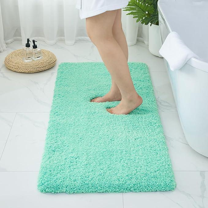 Ruggnovea Bathroom Rugs Non Slip Washable 70x24, Ultra Soft Thick Shaggy Absorbent Bath Mats, High Density Foam Latex Non Slip Backing Bath Rugs, Microfiber Bath Mats for Bathroom Floor&Sink,Spa Blue - ModernBath