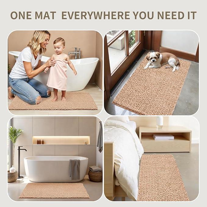 Ruggnovea Chenille Bathroom Rugs Non Slip Washable 36x24, Extra Thick Soft Absorbent Chenille Bath Mat, Non-Slip Barrier Backing, Quick Dry Machine Washable Bath Mats Tub, Shower,Floor/Sink,Beige - ModernBath