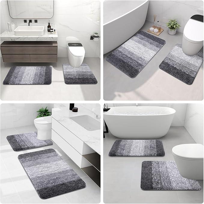Arotive Microfiber Bathroom Rugs, Shaggy Soft and Absorbent Bath Rug, Non-Slip, Thick Plush Machine Washable Dry Bath Mats for Bathroom, Tub and Shower, 59x17, Grey, Rectangular - ModernBath