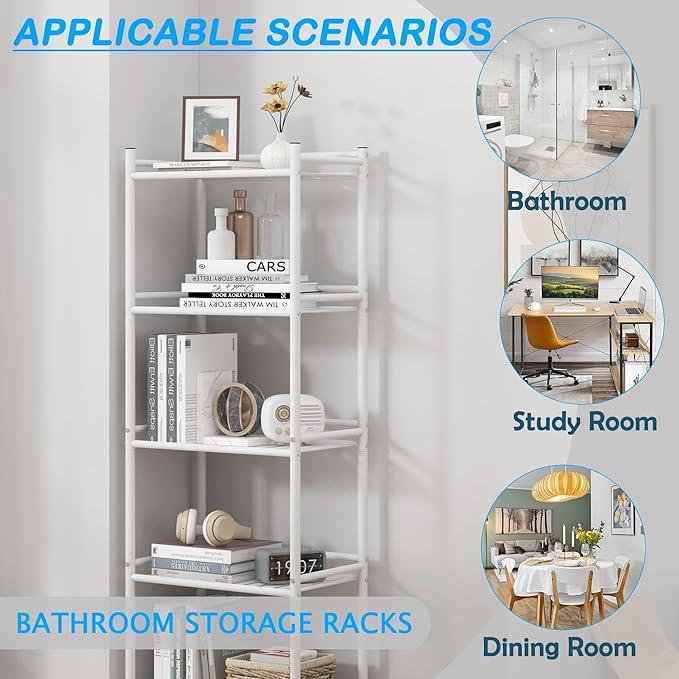 5 Tier Bathroom Storage Open Shelf Unit, Free-Standing Metal Corner Rack Shelving for Kitchen, Living Room, Hallway (White, Wider 5 Tier) - ModernBath
