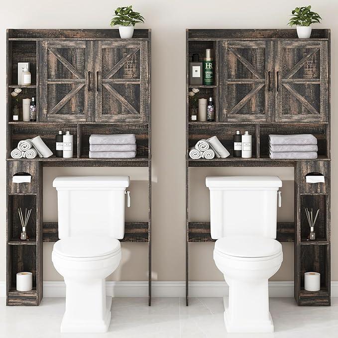 Over The Toilet Storage Cabinet, Farmhouse Storage Cabinet Over Toilet with 2 Barn Doors & Toilet Paper Holder Stand，Home Space-Saving Toilet Rack, for Bathroom, Restroom, Laundry - ModernBath
