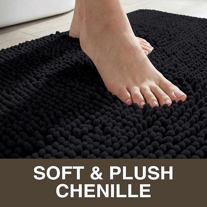 Neater Home Plush Bathroom Rugs 36x24 Thick Chenille Quick Dry Microfiber Absorbent Bath Mat, Soft Bath Rugs, Machine Washable Bathroom Floor Mat for Tub Shower Sink, Home Decor Accessories, Black - ModernBath